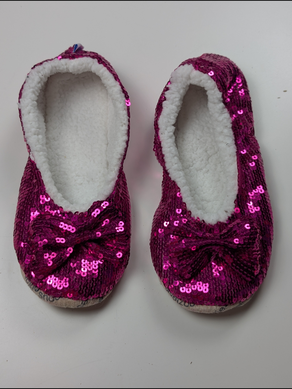 Snoozies Pink Sequins Bow Ballet Slipper Socks Fleece Lined Medium